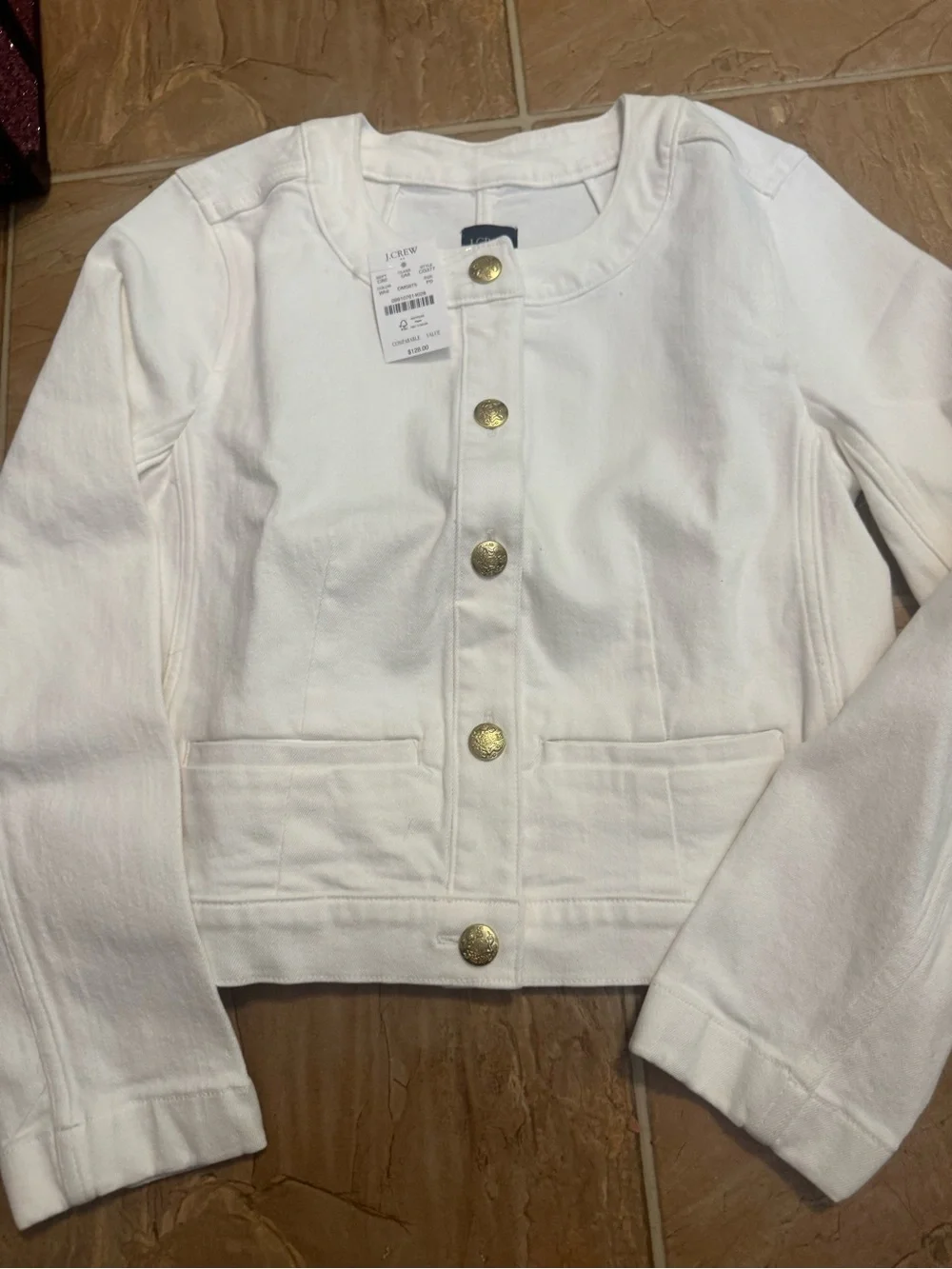 J. Crew White Button-Front Knit Jacket with Gold Buttons